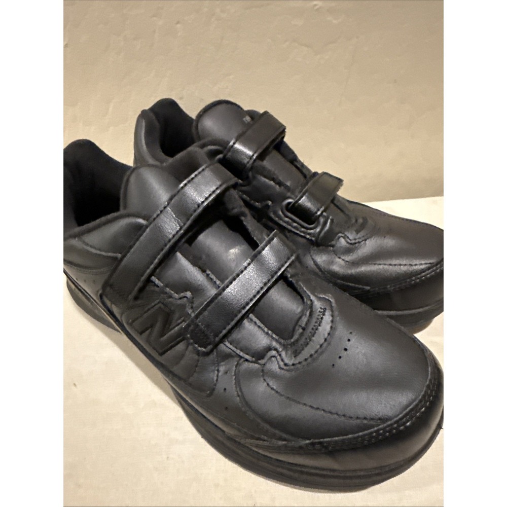 New Balance 577 Men's 8.5 Black Leather Hook and Loop Walking Shoes MW577VK
